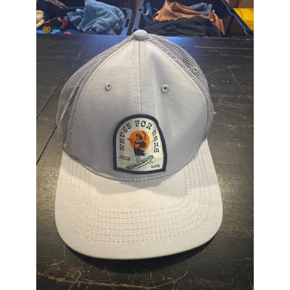 Jetty Waves For Daze Trucker Hat Gray Mesh Snapback Surf Hula Patch Cap